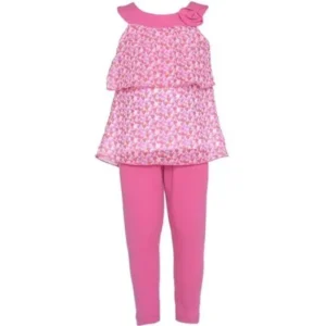 Girls 12M Cute Pink Heart 2pc Sleeveless Top Leggings Spring Outfit