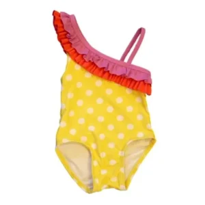 Infant Girls 1 Piece Yellow Polka Dot Ruffled Swim Suit Swimming