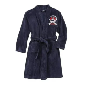 Joe Boxer Boys Navy Blue Plush Football Fleece Bath Robe House Coat XS 4/5