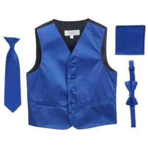 Royal Blue Vest Necktie Bowtie Pocket Square Boys Set 4-6