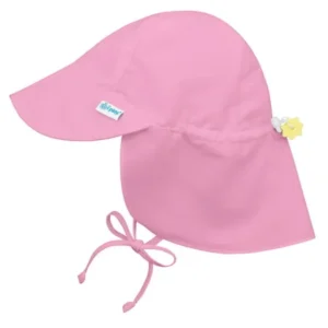Iplay Flap Sun Hat for Baby Girls Sun Protection Large Billed Hat- Solid Light Pink-Newborn 0-6 Months Baby Girl Hat Is Adjustable To Fit Outdoor Hat With Chin Strap and Neck Flap; Pool, Beach Swim