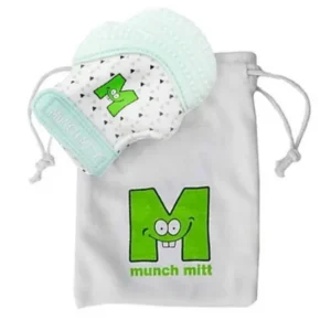 Munch Mitt Baby Teething Mitten Mint Green Triangles