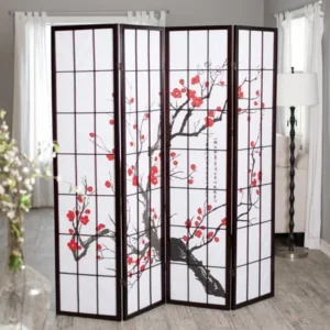 Cherry Blossom Rosewood 4 Panel Room Divider