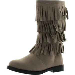 The Doll Maker Girls Tall Fringe Flat Suede Boots