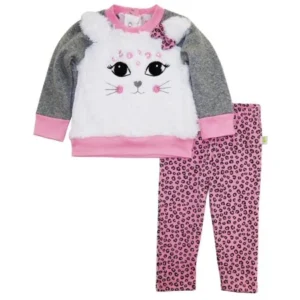 Duck Duck Goose Baby Girls Cute Kitty Cheetah Cardigan Sweater Pant Outfit Set