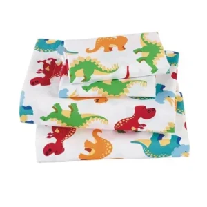 Fancy Linen 3pc Boys Twin Sheet Set Dinosaurs Blue Green Orange Red White New # Dinosaur White
