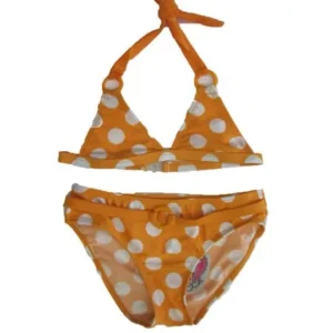 Little Girls Orange White Polka Dot Print 2Pc Bikini Swimsuit