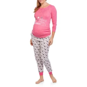 Maternity Knit Cotton Jersey Henley and Thermal Sleepwear Set
