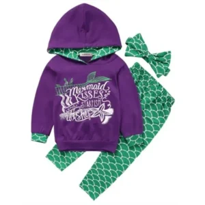 StylesILove Cute Toddle Girl Mermaid Styles Hoodie and Pants with Headband 3 pcs Outfit (90/3T)