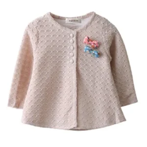 stylesilove Kid Girls Natural Knit Bow Brooch Cardigan Sweater (110/3-4 Years)