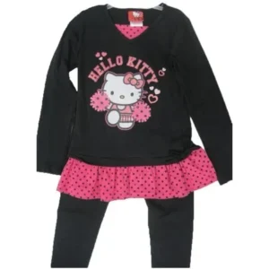 Little Girls Black Fuchsia Dotted Ruffle 2 Piece Legging Set 4-6X