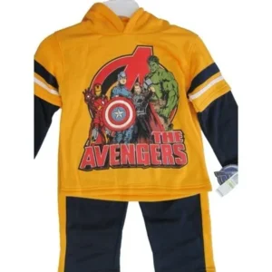 Little Boys Yellow The Avengers Super hero Print 2 Pc Pants Set 4-7