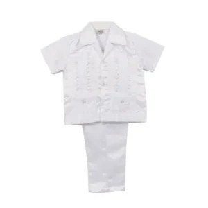 Rain Kids Baby Boys White Long Pants Satin Baptism Guayavera Outfit Set 6-12M