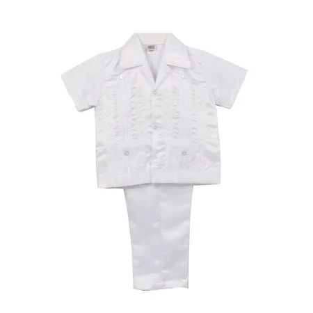 Rain Kids Baby Boys White Long Pants Satin Baptism Guayavera Outfit Set 6-12M Rain Kids Baby Boys White Long Pants Satin Baptism Guayavera Outfit Set 6-12M
