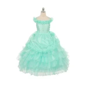 Rain Kids Girls Mint Stars Off Shoulder Ruffles Pageant Dress 8