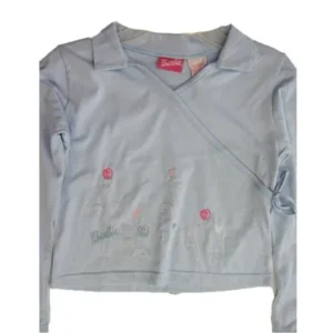 Little Girls Sky Blue Floral Embroidered Long Sleeved Shirt 4-6