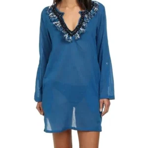 Echo NEW Blue Women's Size Small S Cover-Up Embellished Swimwear SALE