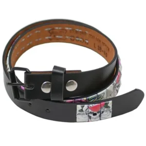 Girls Black White Pyramid Studded Single Prong Belt S-L (20.5-30")