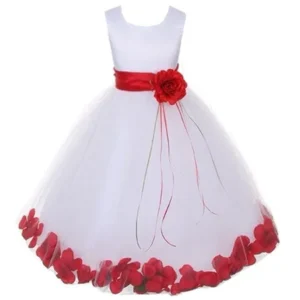 Kids Dream Girls White Satin Red Petal Flower Girl Dress 7/8