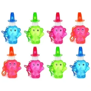 Set of 8 Cool Monkey Toy Bubble Bottle Necklaces w/ Integrated Whistle (Colors May Vary)