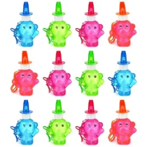 Set of 12 Cool Monkey Toy Bubble Bottle Necklaces w/ Integrated Whistle (Colors May Vary)