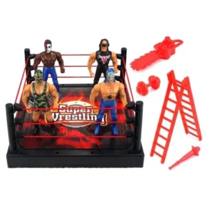 VT Super Rumble Wrestling Toy Figure Play Set w/ Ring, 4 Toy Figures, Accessories