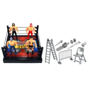 VT X-Treme Action Wrestling Toy Figure Play Set w/ Ring, 4 Toy Figures, Accessories
