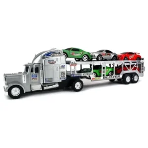 Blitzer Race Trailer Children's Kid's Friction Toy Truck Ready To Run w/ 5 Toy Cars, No Batteries Required (Colors May Vary)
