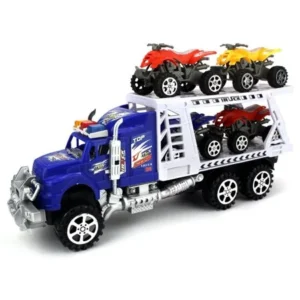 ATV Transporter Trailer Children's Friction Toy Truck Ready To Run w/ 4 Toy ATVs, No Batteries Required (Colors May Vary)