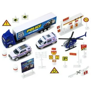 City Police Patrol Metal Children Toy Mini Vehicle Playset w/ Variety of Vehicles, Accessories