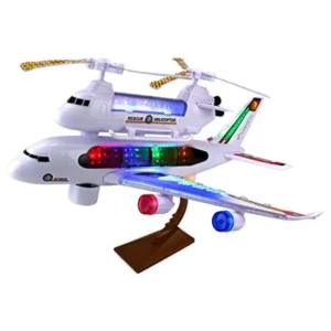 Super 4D Air Police Battery Operated Kid's Bump and Go Toy Plane & Helicopter Combo Set w/ Cool Flashing Lights, Music, Display Stand