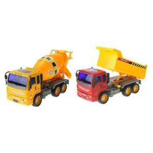 Heavy Duty Construction Trucks Friction Powered Toy Trucks Set w/ 2 Trucks, Friction Powered, Moving Dump, & Rotating Cement Barrel