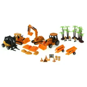 Super Power Century Construction Toy Construction Vehicle Die Cast Car Play Set w/ 4 Vehicles, 3 Construction Worker Figures, & Accessories