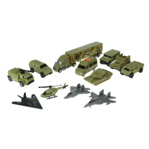 Special Forces Toy Military Vehicle Playset w/ Tank, 6 Vehicles, 3 Military Jets, Helicopter, & Trailer Truck