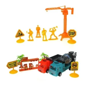 Working Power Heavy Duty Construction Toy Construction Truck Playset w/ Garbage Truck, Cement Mixer Truck, Crane, 4 Figures & Accessories