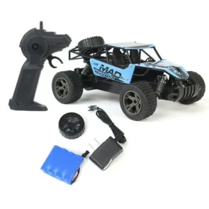 King Cheetah Remote Control RC Toy Blue Rally Buggy Car 2.4 GHz 1:18 Scale Size w/ Working Suspension, Spring Shock Absorbers