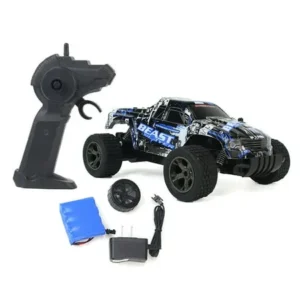 Cheetah King Remote Control Blue Toy Rally Truck RC Car 2.4 GHz 1:18 Scale Size w/ Working Suspension, Spring Shock Absorbers