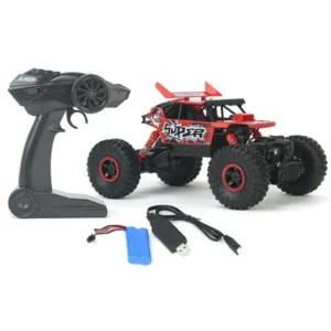 Rock Crawler Remote Control Toy Red Rally Buggy RC Car 2.4 GHz 1:18 Scale Size w/ Working Suspension, Spring Shock Absorbers