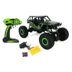 Remote Control Crazy SUV Rock Crawler 4WD Green Toy Car Rally RC 2.4 GHz 1:10 Scale Size w/ Working Suspension, Spring Shock Absorbers