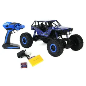 Remote Control Crazy SUV Rock Crawler 4WD Blue Toy Car Rally RC 2.4 GHz 1:10 Scale Size w/ Working Suspension, Spring Shock Absorbers