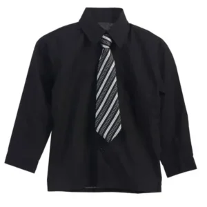 Little Boys Black Stripe Tie Long Sleeve Button Special Occasion Shirt 2T-7