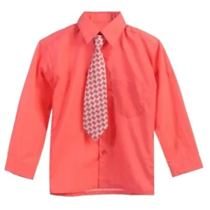 Little Boys Coral Tie Long Sleeve Button Special Occasion Dress Shirt 2T-7