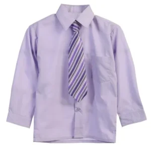 Little Boys Lilac Tie Long Sleeve Button Special Occasion Dress Shirt 2T-7