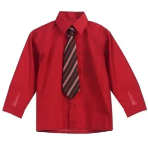 Little Boys Red Stripe Tie Long Sleeve Button Special Occasion Dress Shirt 2T-7