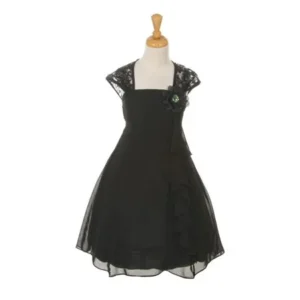 Cinderella Couture Little Girls Black Chiffon Lace Ruffle Flower Dress 4-6