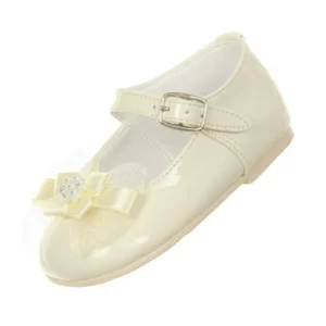 Rain Kids Little Girls Ivory Patent Bow Glittery Stud Dress Shoes 5-6 Toddler