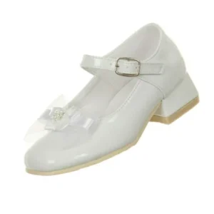 Rain Kids Girls White Patent Bow Glittery Stud Dress Shoes 11-5 Kids