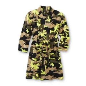 Joe Boxer Boys Plush Green & Brown Camouflage Fleece Bath Robe House Coat XS