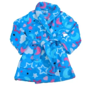 AME Girls Blue Star Robe Plush Fleece Bathrobe Belted Tie Front House Coat 4-5