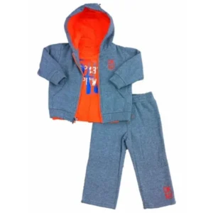 DKNY Infant Boys 3 Piece Dress Up Outfit Gray Hoodie Pants & Orange T-Shirt